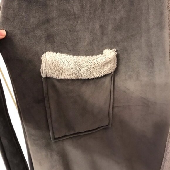 David Archy Gray Hooded Double Layer Velvet Fleece Robe size XL - Picture 2 of 7